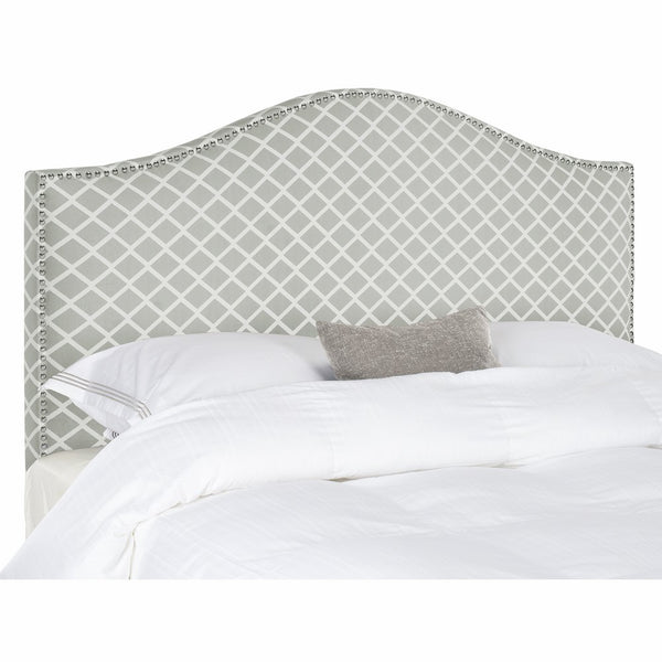 Safavieh Connie Grey/White Diamond Camelback Headboard - Silver Nailhead (Queen)