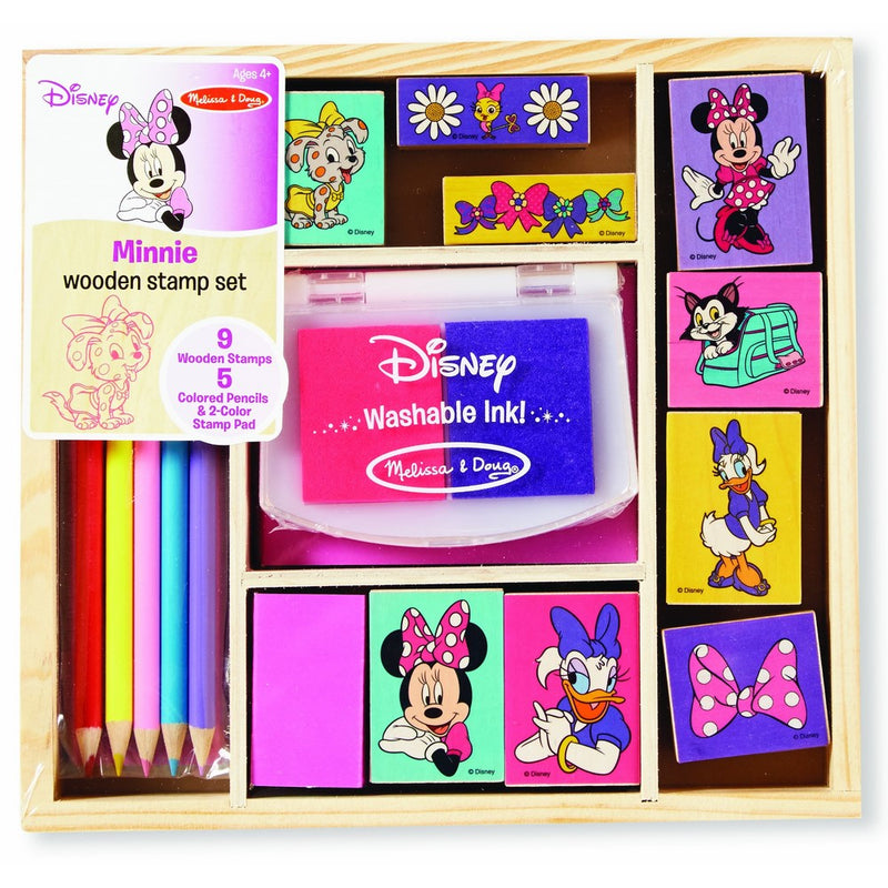 Melissa & Doug Disney Minnie Mouse Wooden Stamp Set: 9 Stamps, 5 Colored Pencils, and 2-Color Stamp Pad