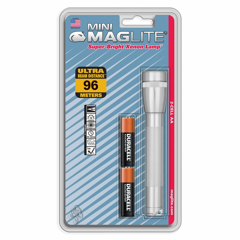 Maglite Mini Incandescent 2-Cell AA Flashlight, Silver