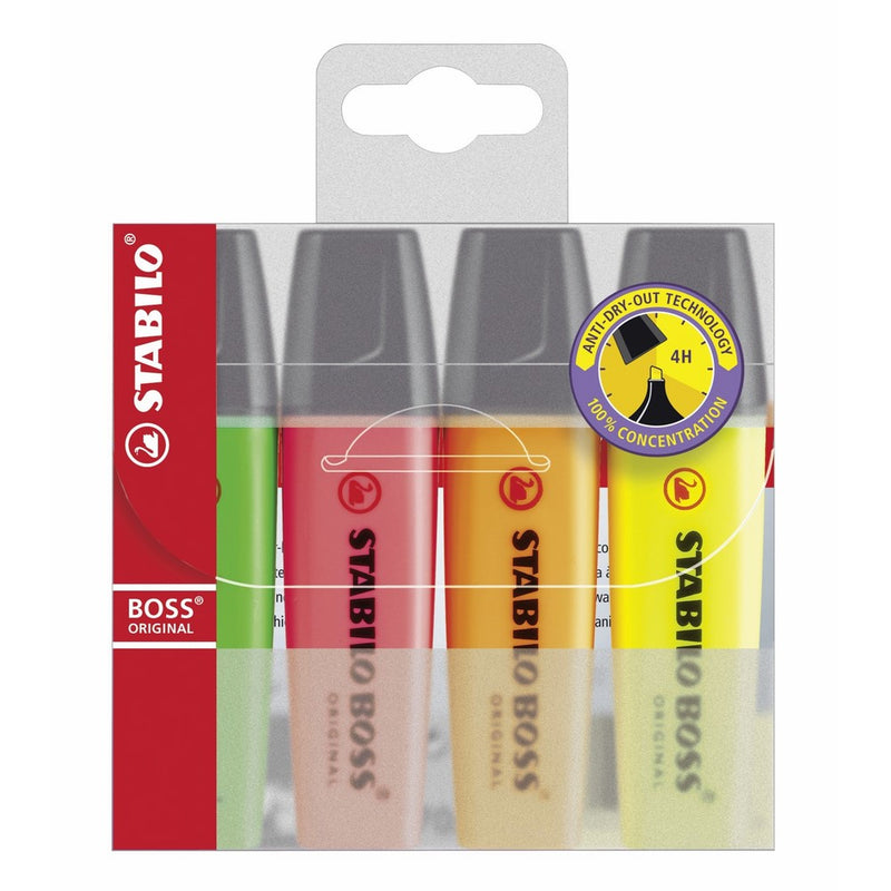 Stabilo BOSS Original Highlighter, Yellow/Orange/Pink/Green - 4-color Wallet Set