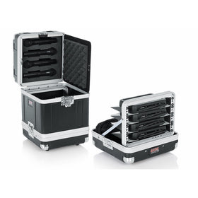 Gator Cases Microphone Hard Case; Holds (4) Wireless Microphone Systems with Half Rack Shelves and Storage for (4) Handheld Recievers (GM-4WR)