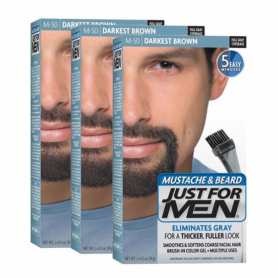 Just For Men Mustache and Beard Brush-In Color Gel, Darkest Brown (Pack of 3, Packaging May Vary)