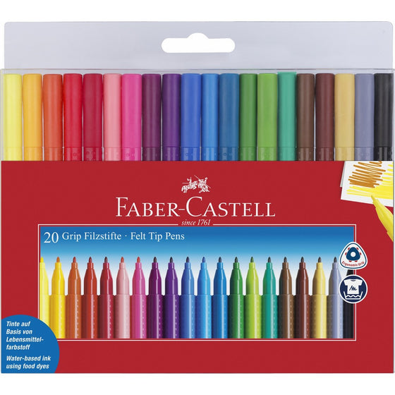 Faber-Castell GRIP Color Markers - 20 Washable Fineline Markers