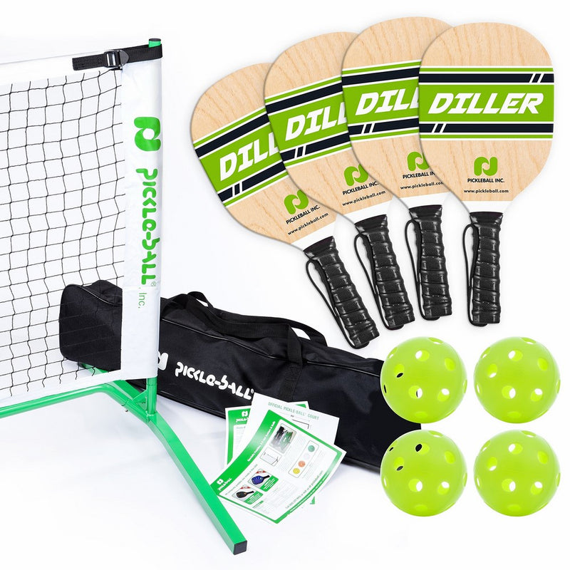 Pickle-Ball Inc. Pickleball Diller Tournament Net Set (Set Includes Metal Frame  Net  4 paddles  4 balls  Rules Sheet in Carry Bag)