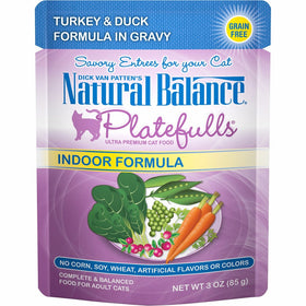 Natural Balance Platefulls Grain Free Cat Food, Turkey & Duck Formula in Gravy, 3-Ounce Pouches (Pack of 24)