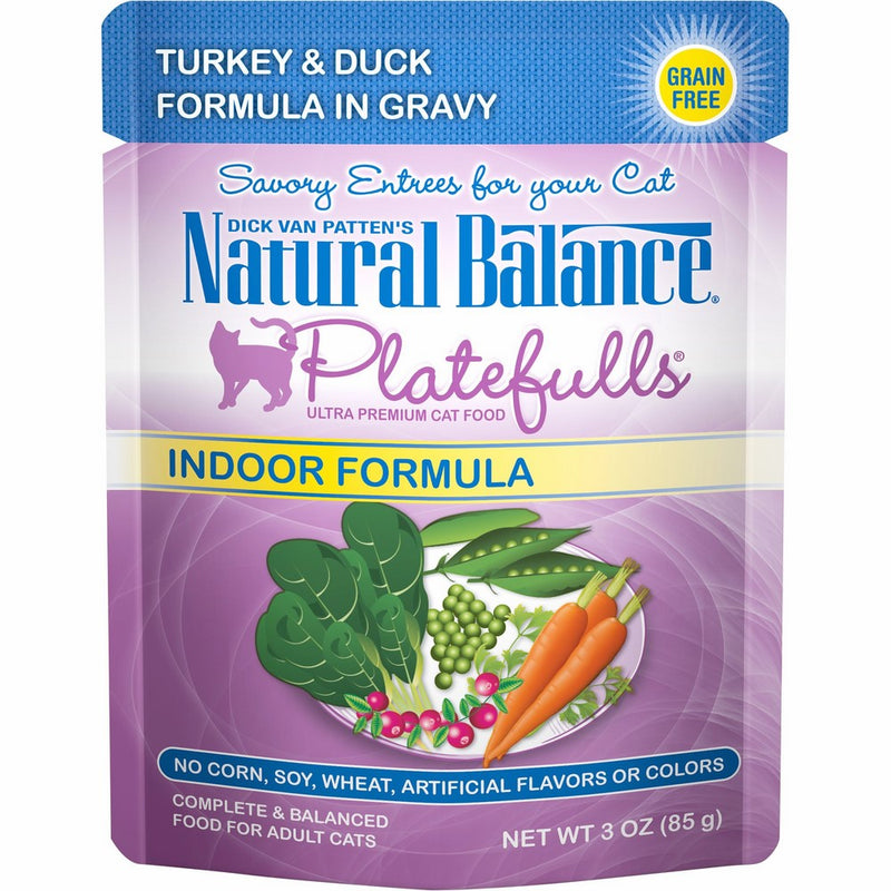 Natural Balance Platefulls Grain Free Cat Food, Turkey & Duck Formula in Gravy, 3-Ounce Pouches (Pack of 24)