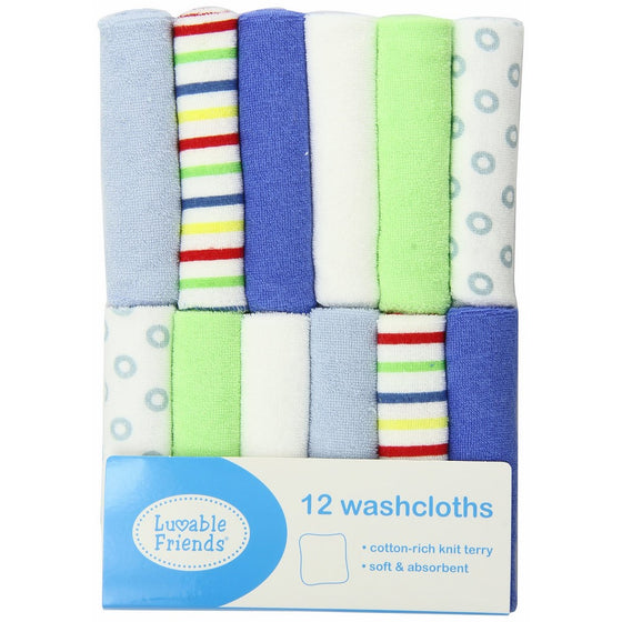 Luvable Friends 12 Pack Washcloths, Blue