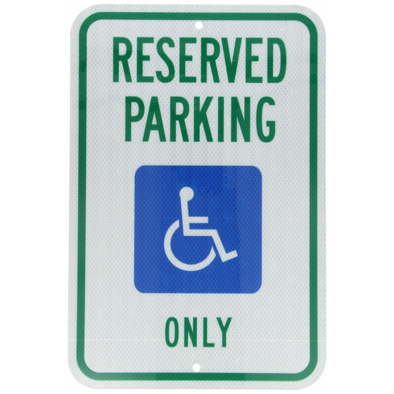 Accuform Signs FRA199RA Engineer-Grade Reflective Aluminum Handicapped Parking Sign (Michigan), Legend "RESERVED PARKING ONLY" with Graphic, 18" Length x 12" Width x 0.080" Thickness, Green/Blue on White