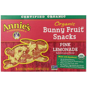 Annie's Organic Bunny Fruit Snacks, Pink Lemonade, 5 Pouches, 0.8 oz Each (Pack of 4)