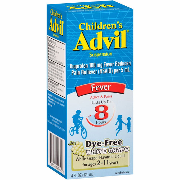 Advil Children's Fever Reducer/Pain Reliever Dye-Free, 100mg Ibuprofen (White Grape Flavor Oral Suspension, 4 fl. oz. Bottle)