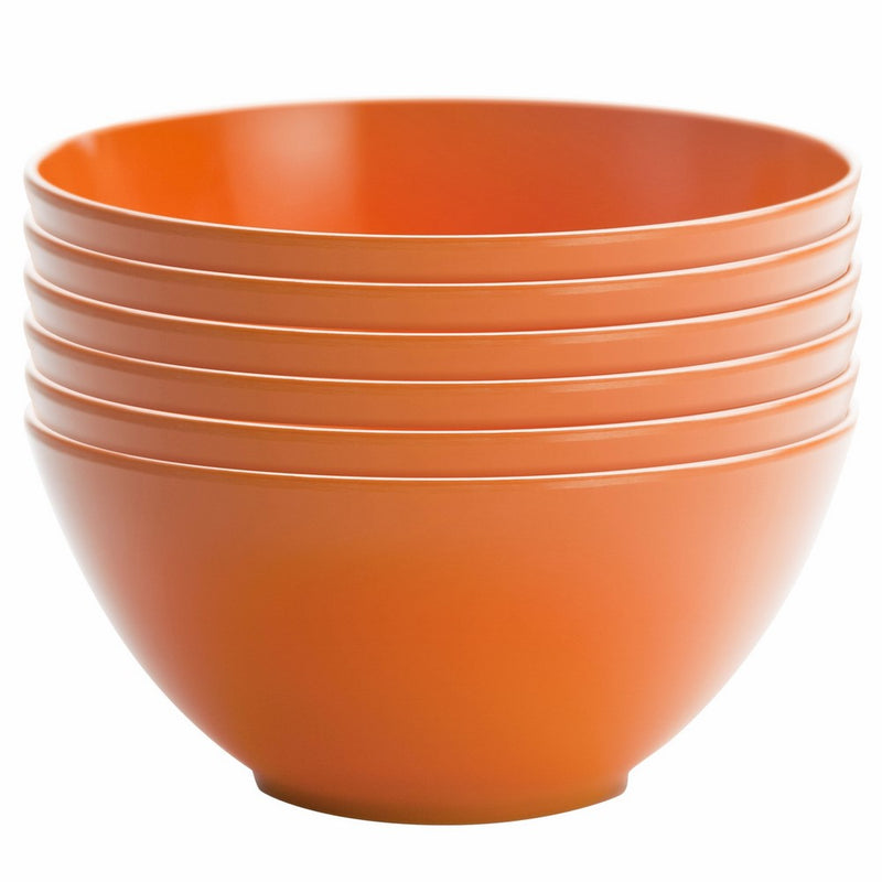 Zak Designs Ella 6-inch Plastic Bowls, Orange, 6 piece set