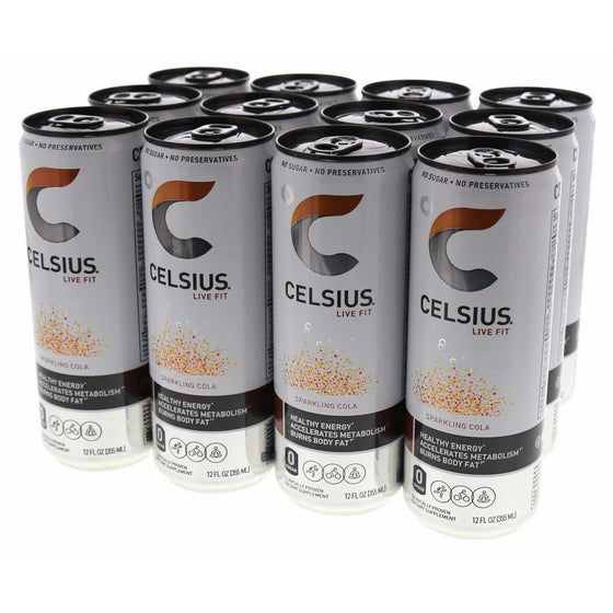 CELSIUS Sparkling Cola Fitness Drink, ZERO Sugar, 12oz. Slim Can, 12 Pack