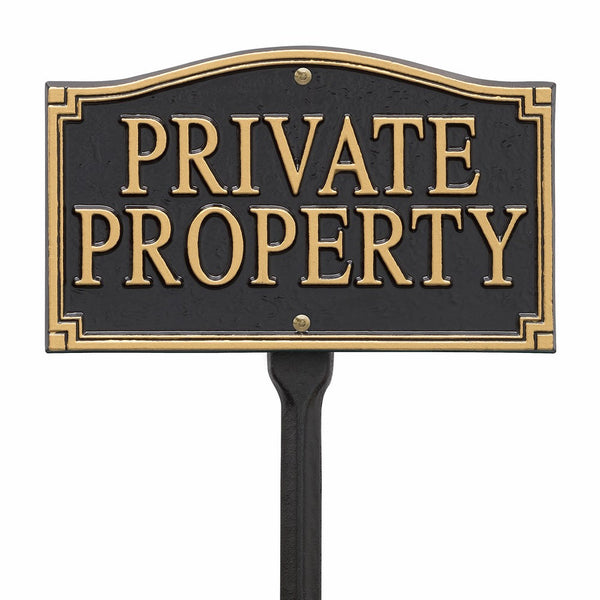 Whitehall Products Private Property Wall/Lawn Statement Plaque, Black/Gold