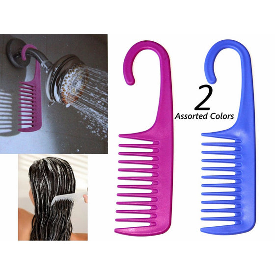 2 Shower Combs Hair Wide Tooth Dry Wet Gently Detangles Thick Long Durable Salon