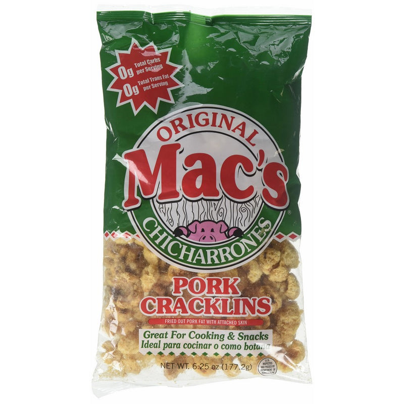 Mac's, Original Chicharrones, Pork Cracklins, 6.25 oz Bag (Pack of 4)