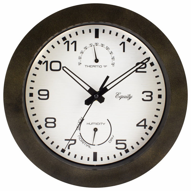 Equity by La Crosse 29005 Outdoor Thermometer and Humidity Wall Clock, 10", Brown