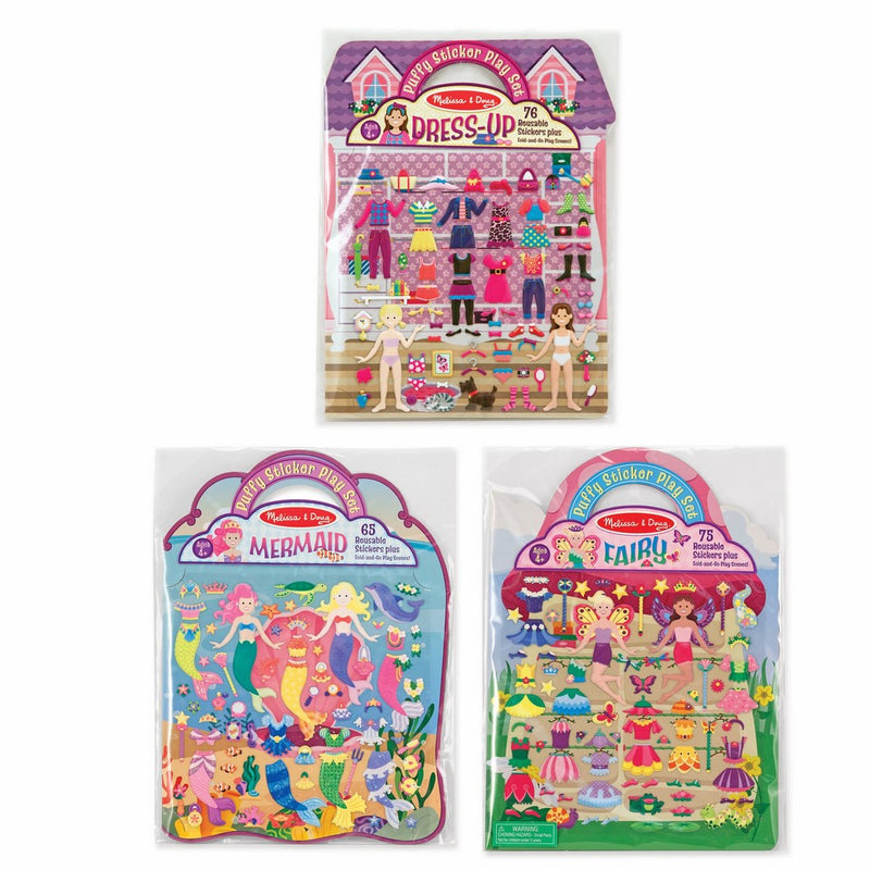 Melissa & Doug Puffy Sticker Pads Set: Fairy, Dress-Up, and Mermaid - 216 Reusable Stickers