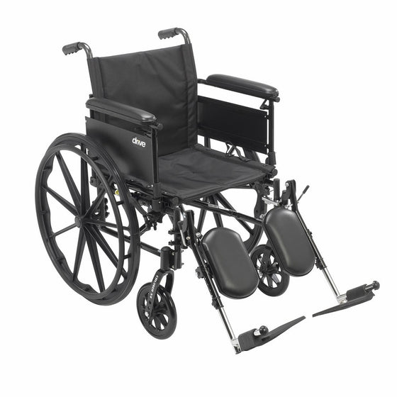 Drive Medical Cruiser X4 Lightweight Dual Axle Wheelchair with Adjustable Full Arms Seat with Elevating Leg Rests, Silver Vein, 20 Inch