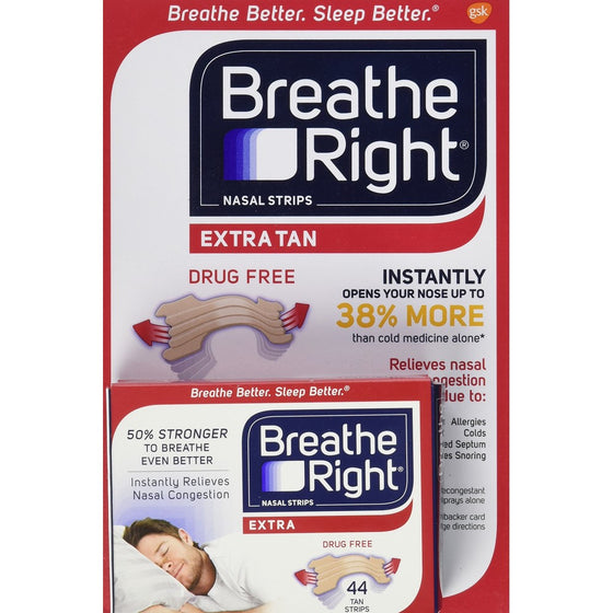 Breathe Right Nasal Strips, Tan, 44 Strips