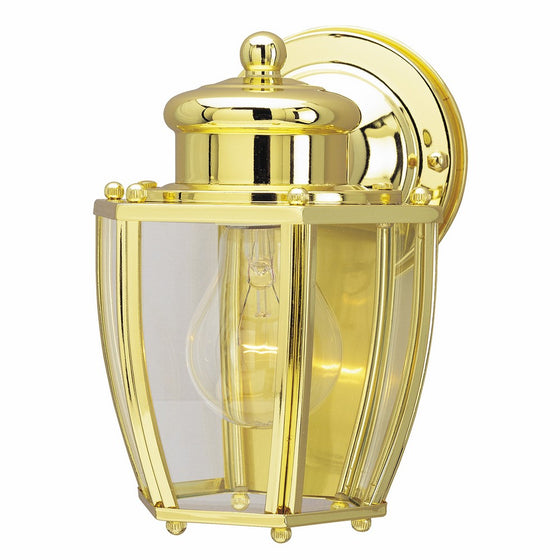 Westinghouse 6796300 One-Light Exterior Wall Lantern, Polished Brass Finish on Steel with Clear Curved Glass Panels