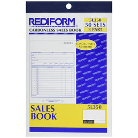 REDIFORM Sales Order Book, Carbonless, 3 Part, 5.5 x 7.875" 50 Forms (5L350)