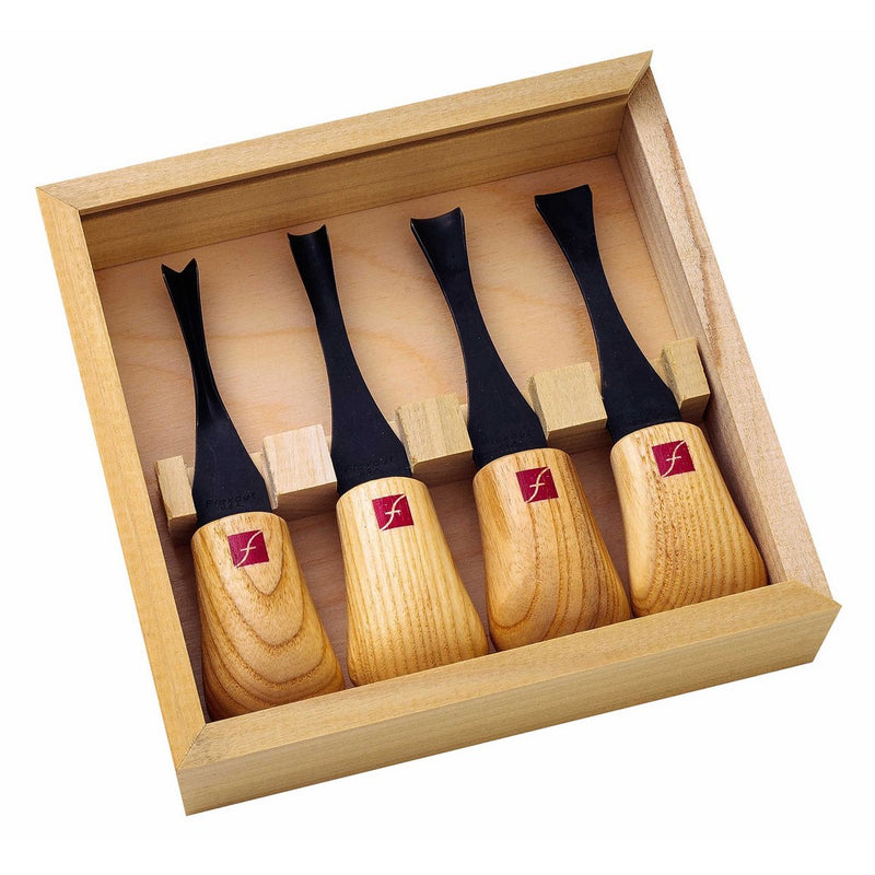Flexcut Carving Tools, Wide-Format Palm Gouges, Ash Hardwood Handles and Carbon Steel Blades, Set of 4 (FR404)