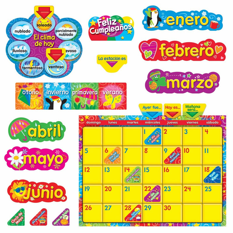 Wipe-Off Stars 'n Swirls Calendar (Cling) (Spanish) Bulletin Board Set