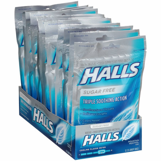 Halls Sugar-Free Cough Drops 12-25 Drop bags