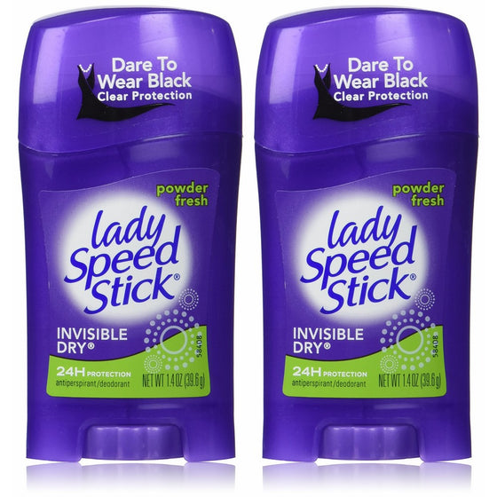 Lady Speed Stick Deodorant 1.4 Ounce Powder Fresh Invisi Dry (41ml) (2 Pack)