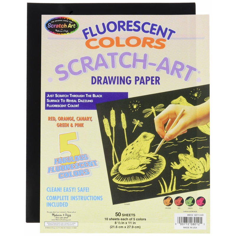 Melissa & Doug Scratch Art Paper, Fluorescent Assortment (8.5 x 11 inches) - 50 Sheets