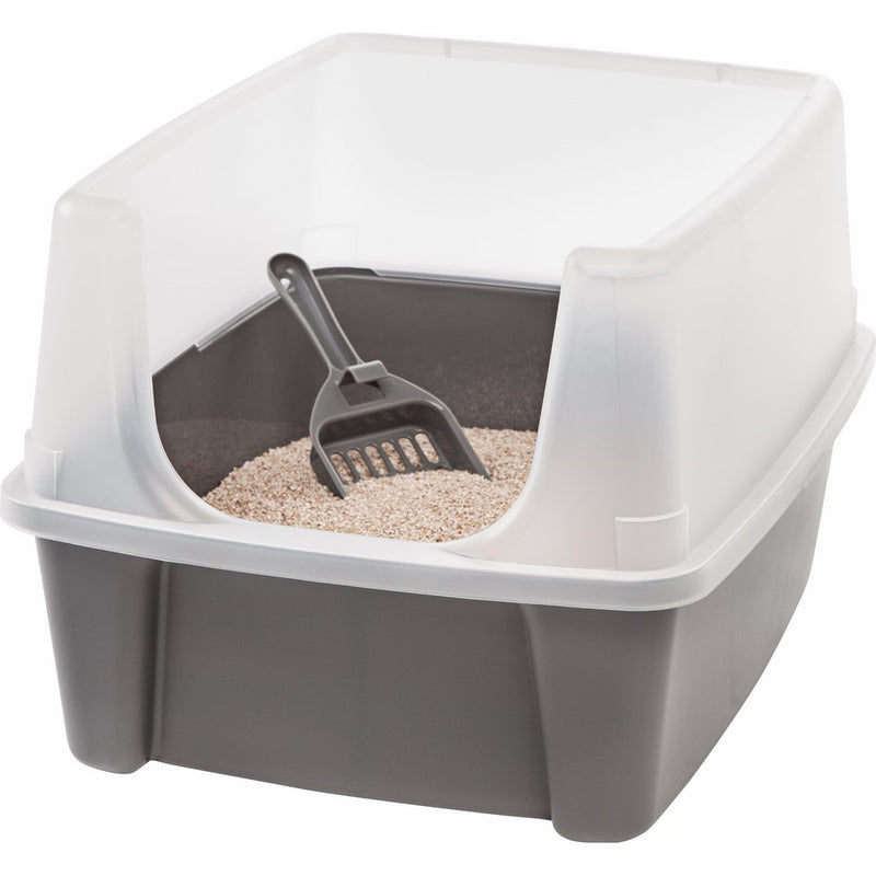 IRIS Open Top Cat Litter Box Kit with Shield and Scoop, Gray