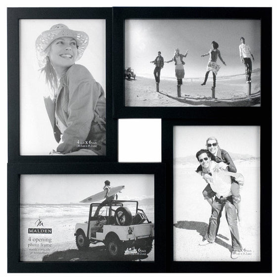 Malden 4x6 4-Opening Collage Matted Picture Frame - Displays FOUR 4x6 Pictures - Black