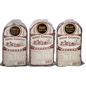 Amish Country Popcorn 3 (1 lb. Bag Variety) Purple Popcorn, Blue Popcorn and Red Popcorn - with Recipe Guide