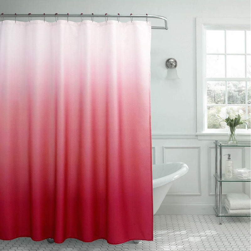 Creative Home Ideas Ombre Textured Shower Curtain with Beaded Rings, Barn Red