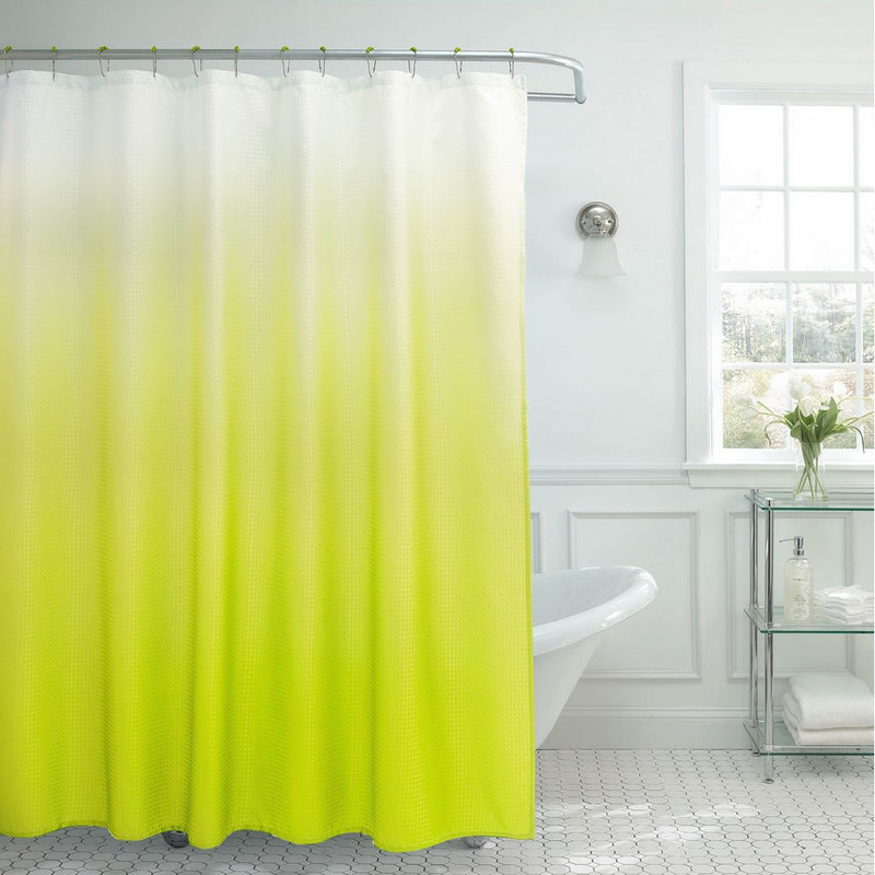 Creative Home Ideas Ombre Textured Shower Curtain with Beaded Rings, Lime