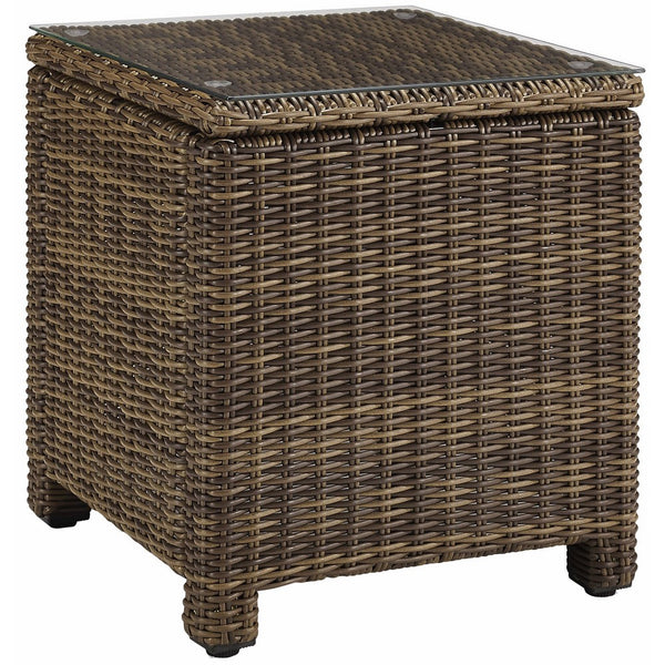 Crosley Furniture Bradenton Outdoor Wicker Rectangular Side Table with Glass Top - Weathered Brown