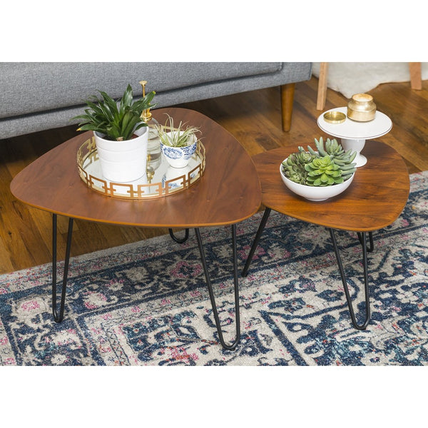 WE Furniture Hairpin Leg Wood Nesting Coffee Table Set - Walnut