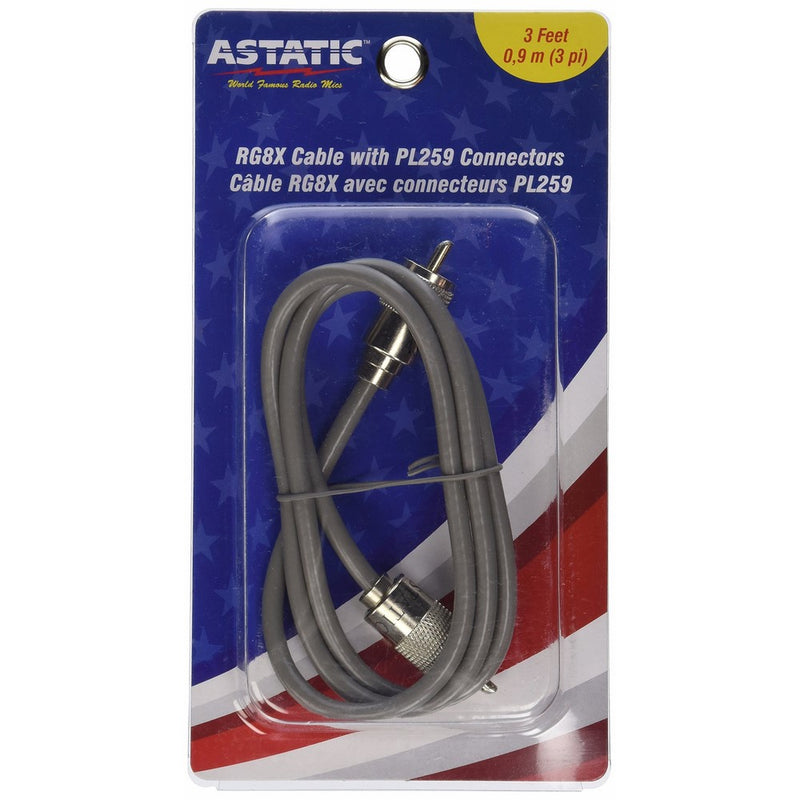 Astatic 302-10268 Grey 3' Cbl with Pl259 Connectors