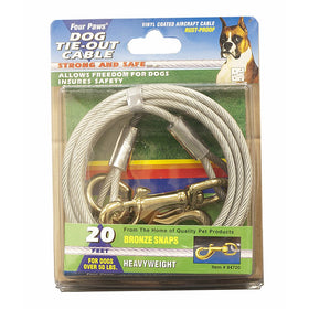 Four Paws Heavy Duty Dog Cable, 20-Foot Large Dog Tie Out Cable, Silver