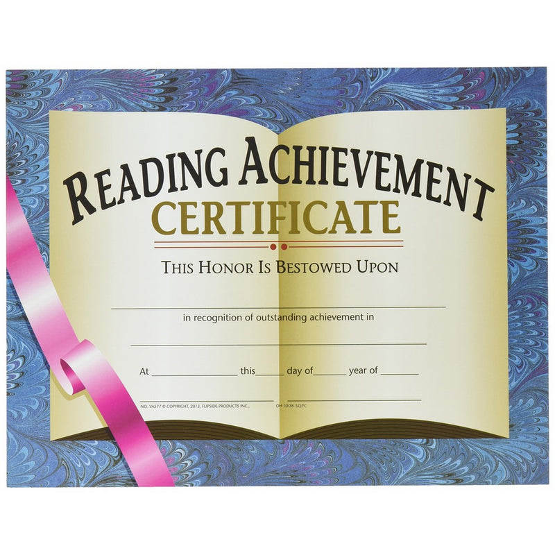 HAYES SCHOOL PUBLISHING VA577 Reading Achievement Certificate, 8-1/2" x 11" Size, Paper, 0.2" Height, 10.9" Width, 8.4" Length (Pack of 30)