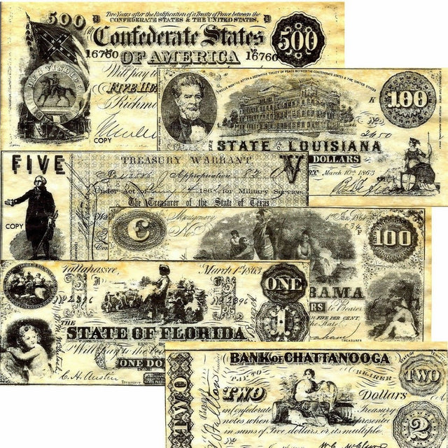 Historical Docs Civil War Era Paper Money Set B Reproductions
