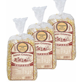 Amish Country Popcorn Ladyfinger Popcorn - Old Fashioned, Non GMO, Gluten Free, (3) 1 LB Bags - with Recipe Guide and 1 Year Extended Freshness Warranty