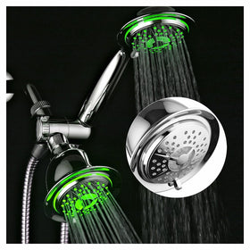DreamSpa All Chrome 3-way LED Shower Head Combo with Air Jet LED Turbo Pressure-Boost Nozzle Technology. Color of LED lights changes automatically according to water temperature