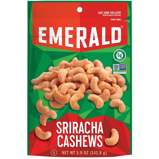 Emerald Nuts, Sriracha Cashews Stand Up Resealable Bag, 5 Ounce