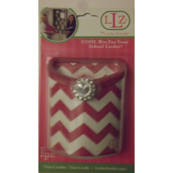 LLZ BY LockerLookz Cool Magnet Bin for School Locker, Pinkish Red Chevrons