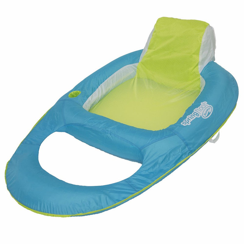 SwimWays Spring Float Recliner Pool Lounger, Light Blue / Lime