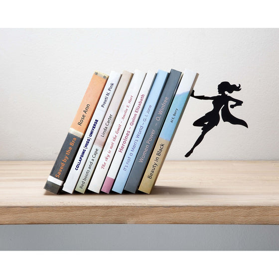 ARTORI Design Supergal Black Metal Female Superwoman Bookend, Unique Bookends, Gifts for Girls, Gifts for Book Lovers, Cool Book Stopper