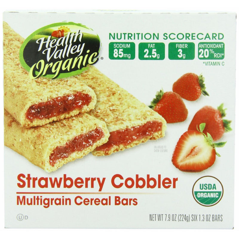 Health Valley Organic Multigrain Cereal Bars, Strawberry Cobbler, 6 count,net weight 7.9 ounce,(Pack of 6)