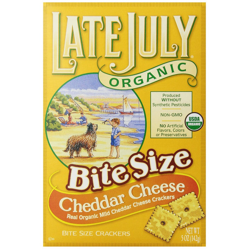 Late July Organic Bite Size Cheddar Cheese Crackers, 5-Ounce Boxes (Pack of 12)