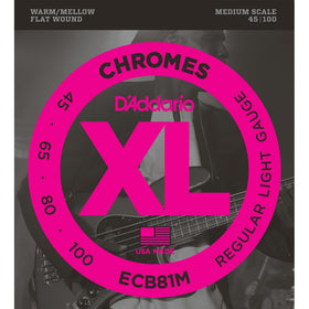 D'Addario ECB81M Chromes Bass Guitar Strings, Light, 45-100, Medium Scale